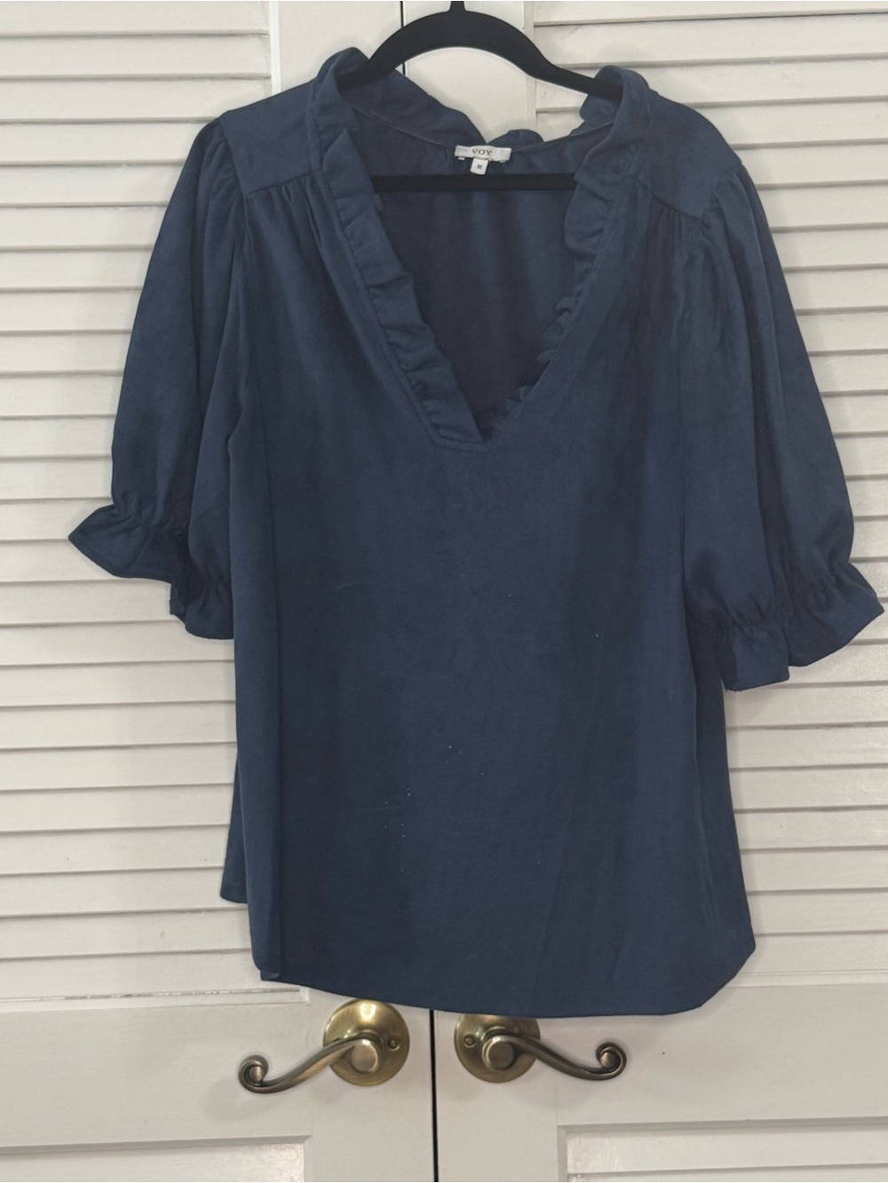 Vero Moda Navy Ruffle V-Neck Puff Sleeve Blouse